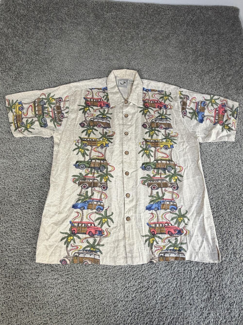 Colo Wear Shirt Mens L Multicolor Woodie Car Surf Hawaiian Aloha Button Front